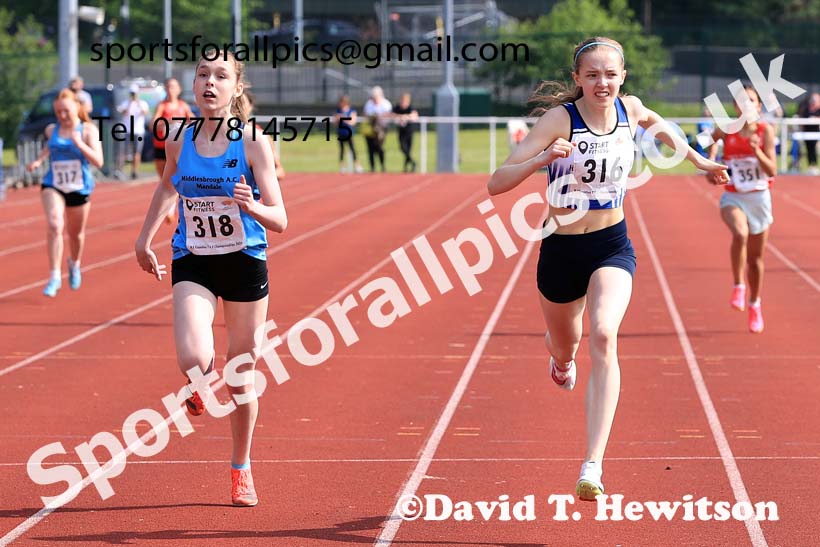 Girls Under-15s 300 metres, 2024 North Eastern Track and Field Champs., Middlesbrough.  Photo: David T. Hewitson/Sports for All Pics